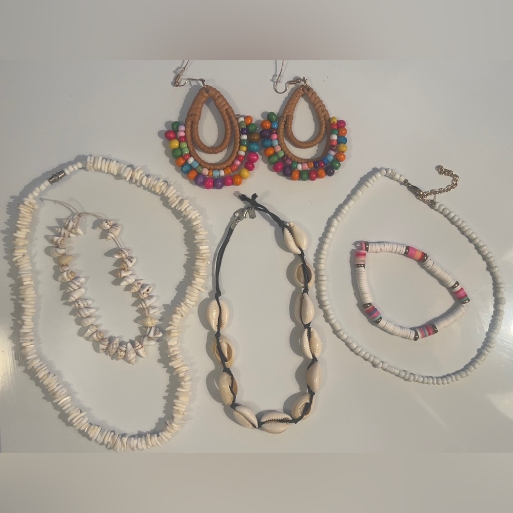 Boho White Shell Set - Bead Earrings, Bracelets and Necklaces